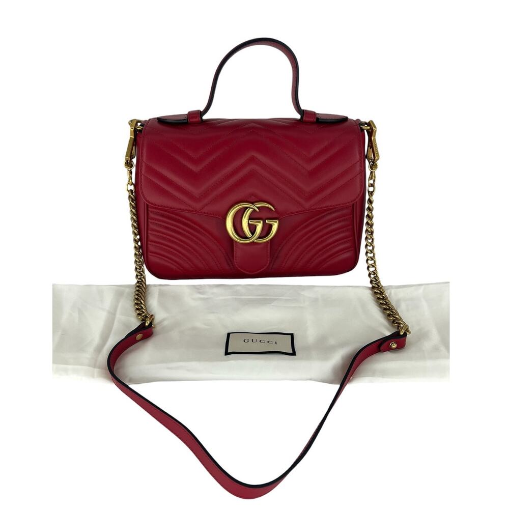 Gucci GG Marmont Small Matelasse Leather Top Handle Bag Hibiscus Red - Picture 3 of 16